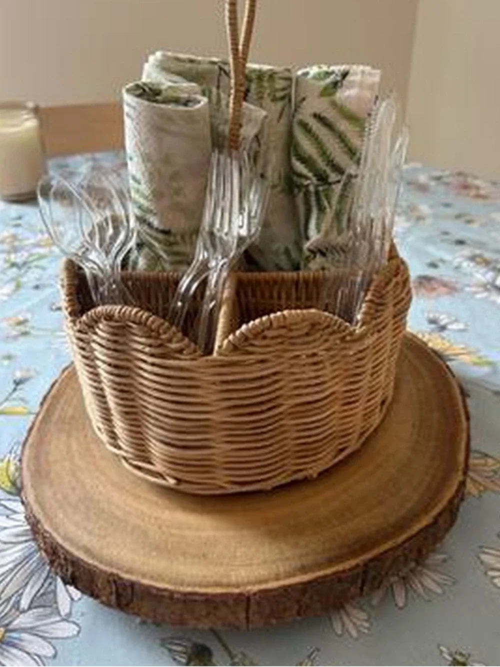 Texas House Rattan Scallop Utensil Holder, Brown, 8.25
